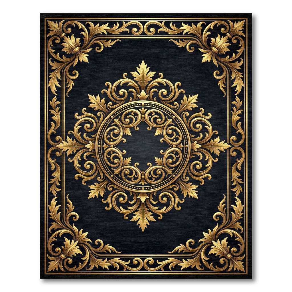 Elegant Golden Baroque Filigree Medallion Rug