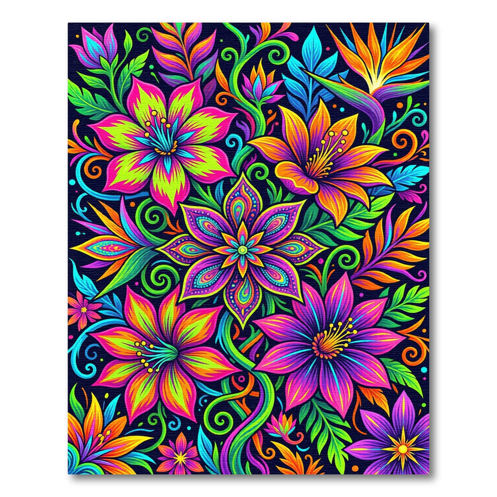 Vibrant Neon Tropical Floral Jungle Art Rug