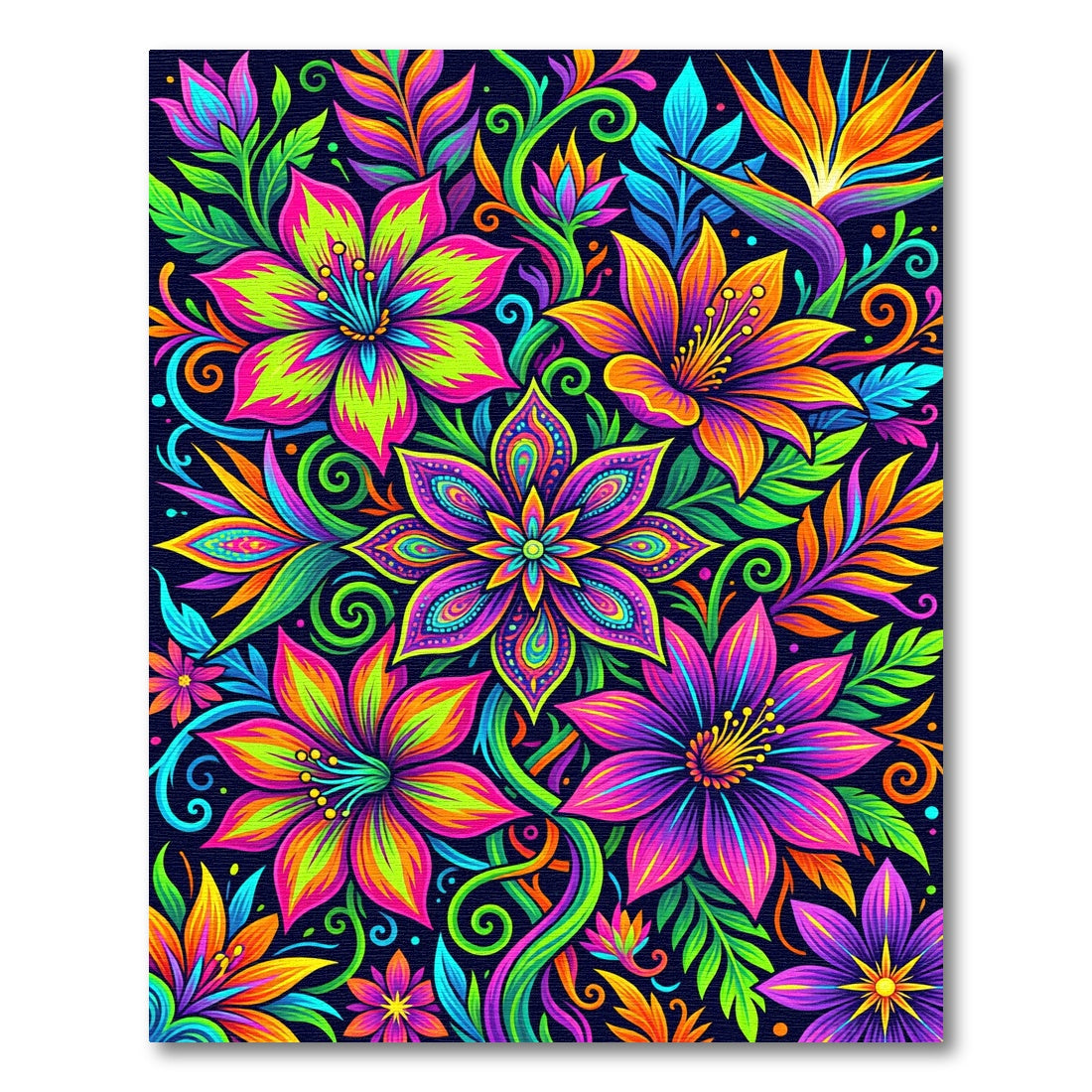 Vibrant Neon Tropical Floral Jungle Art Rug