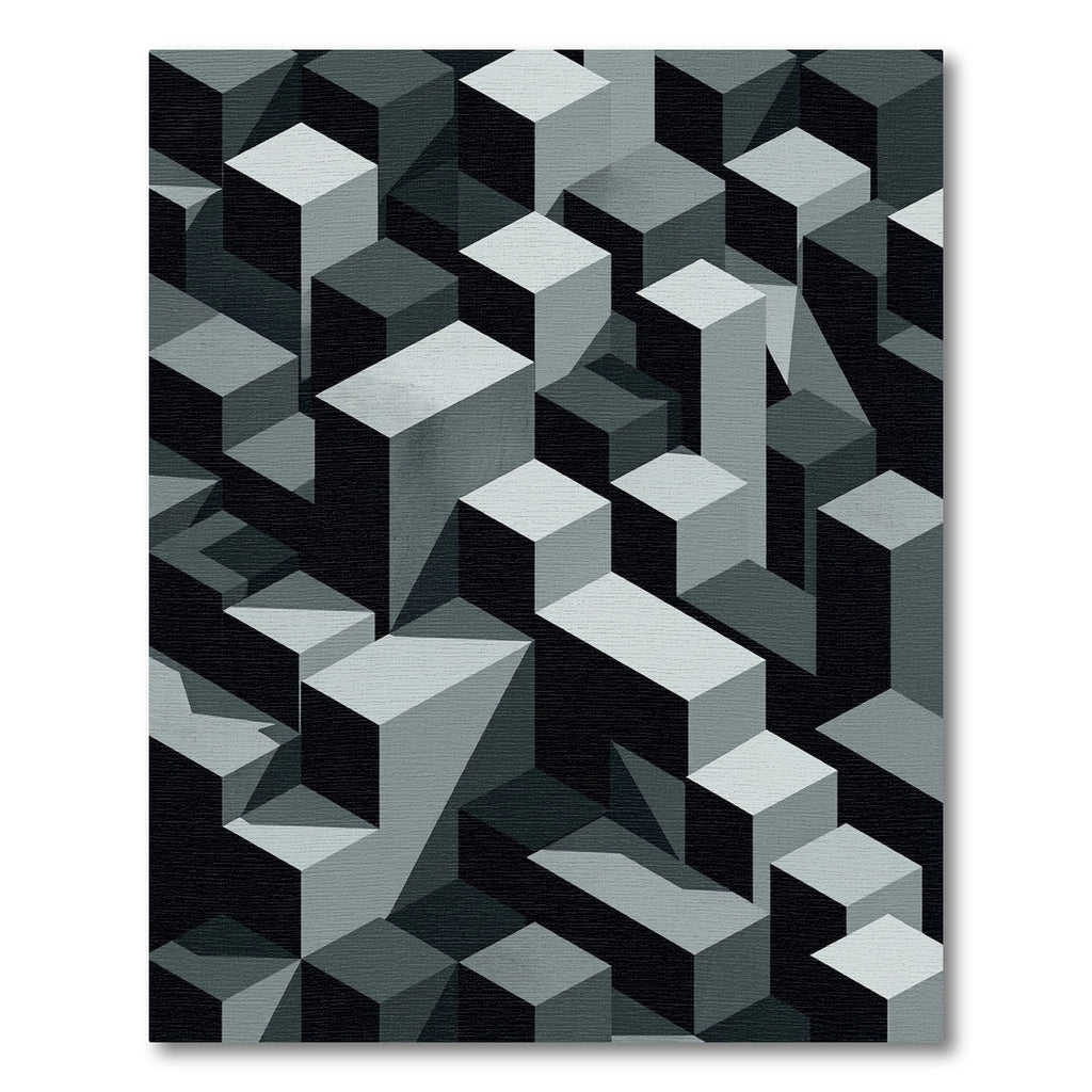 Monochrome Isometric Geometric Block Abstract Rug
