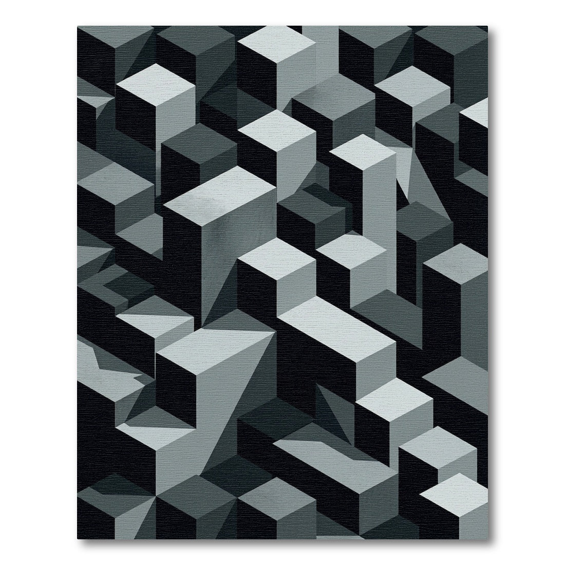 Monochrome Isometric Geometric Block Abstract Rug
