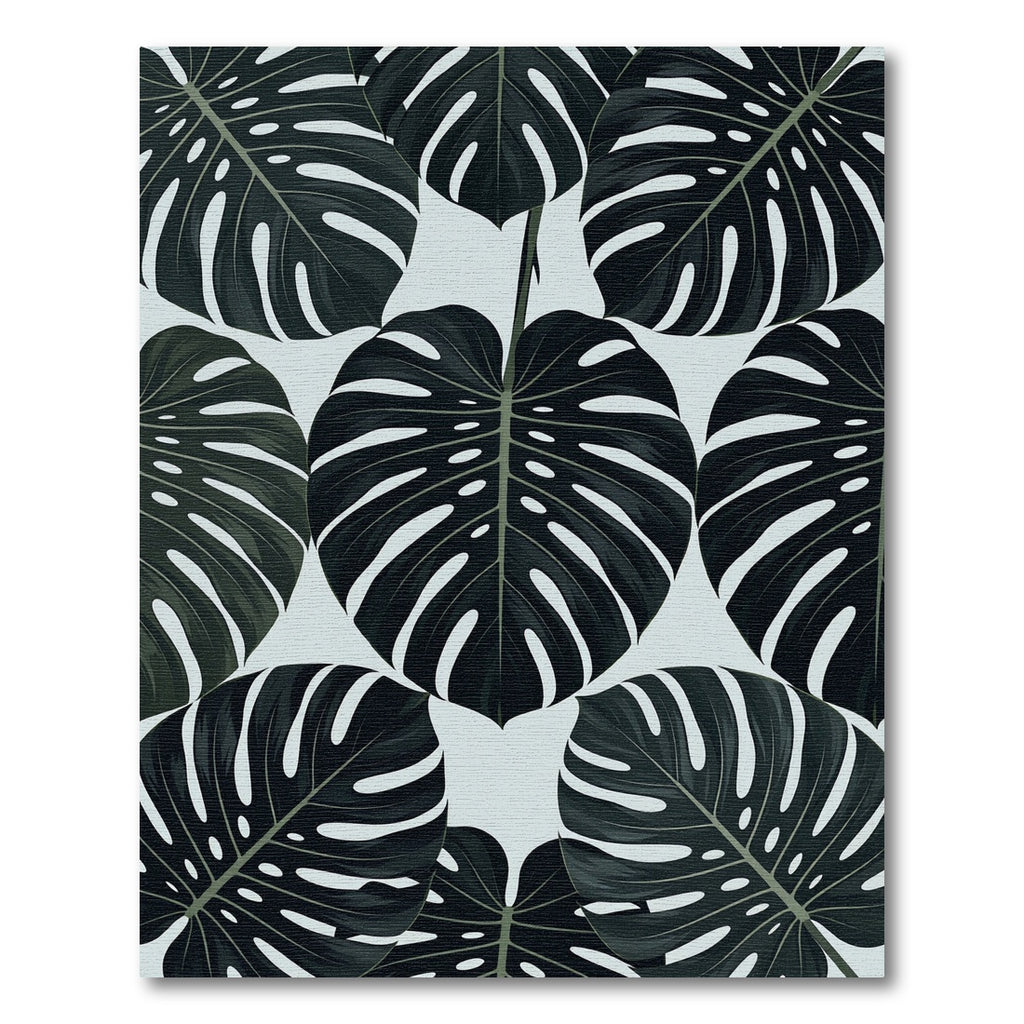 Dark Green Monstera Leaf Arrangement Rug