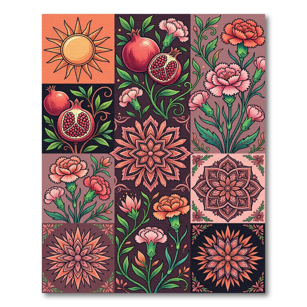 Collage Sun Pomegranate Flower Medallions Rug