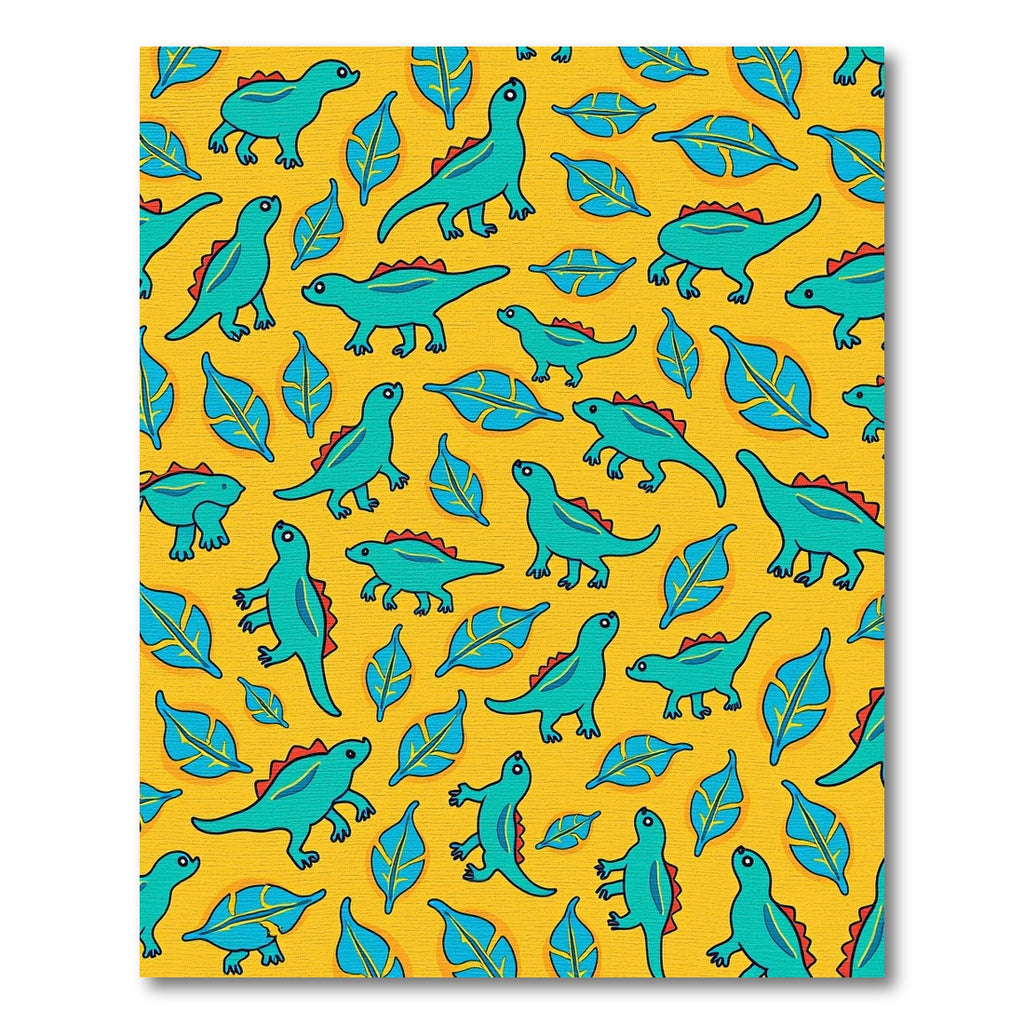 Turquoise Dinosaur Leafy Yellow Pattern Rug