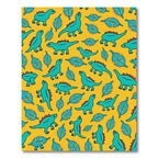 Turquoise Dinosaur Leafy Yellow Pattern Rug