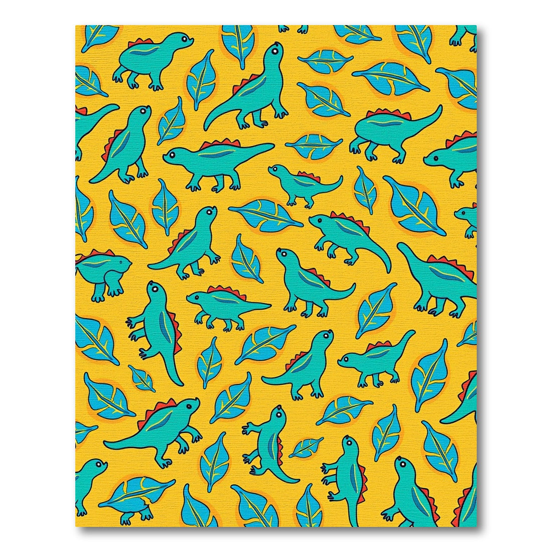 Turquoise Dinosaur Leafy Yellow Pattern Rug