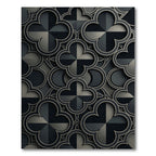 Elegant Matte Black Quatrefoil Geometric Rug