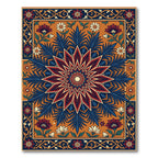 Ornate Deep Blue Floral Medallion Rug