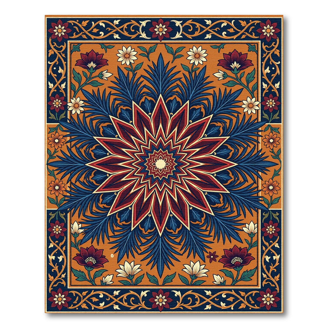 Ornate Deep Blue Floral Medallion Rug