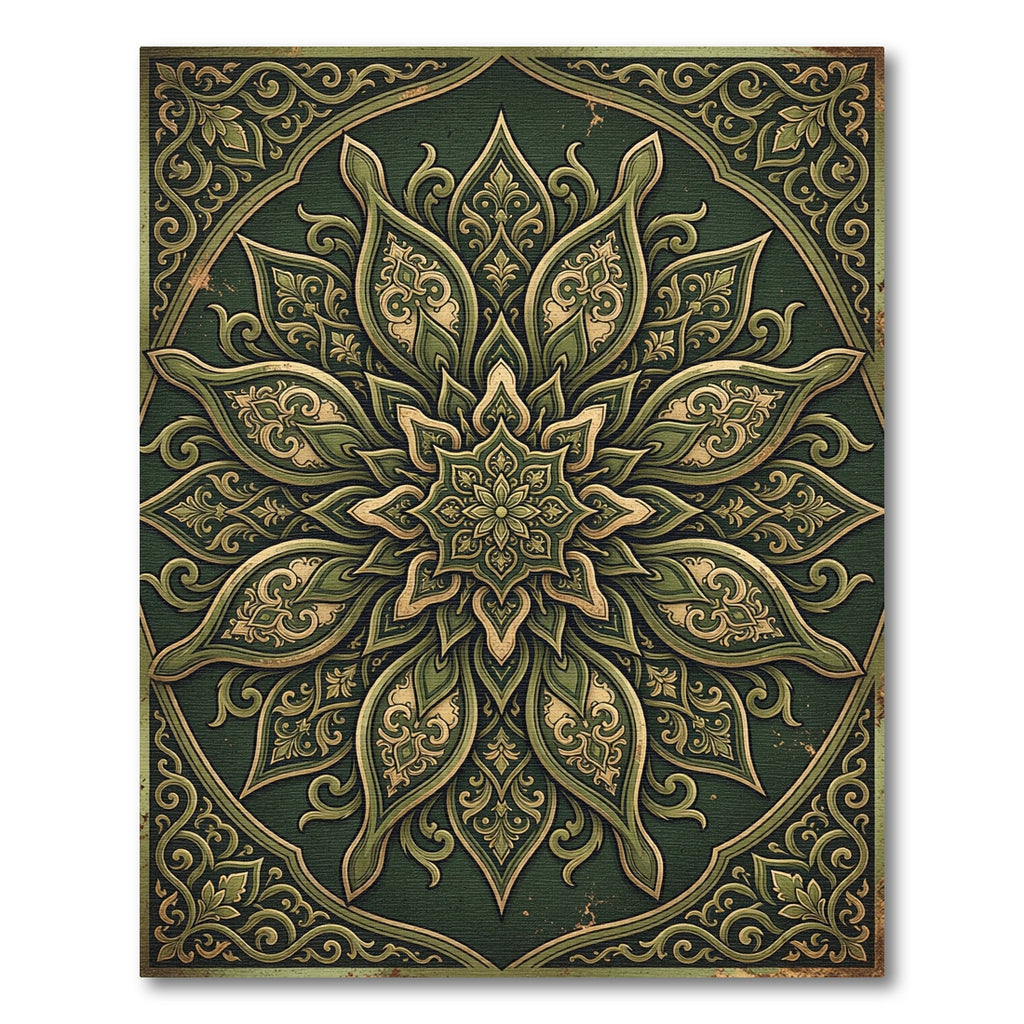 Emerald Ornate Floral Mandala Scroll Rug