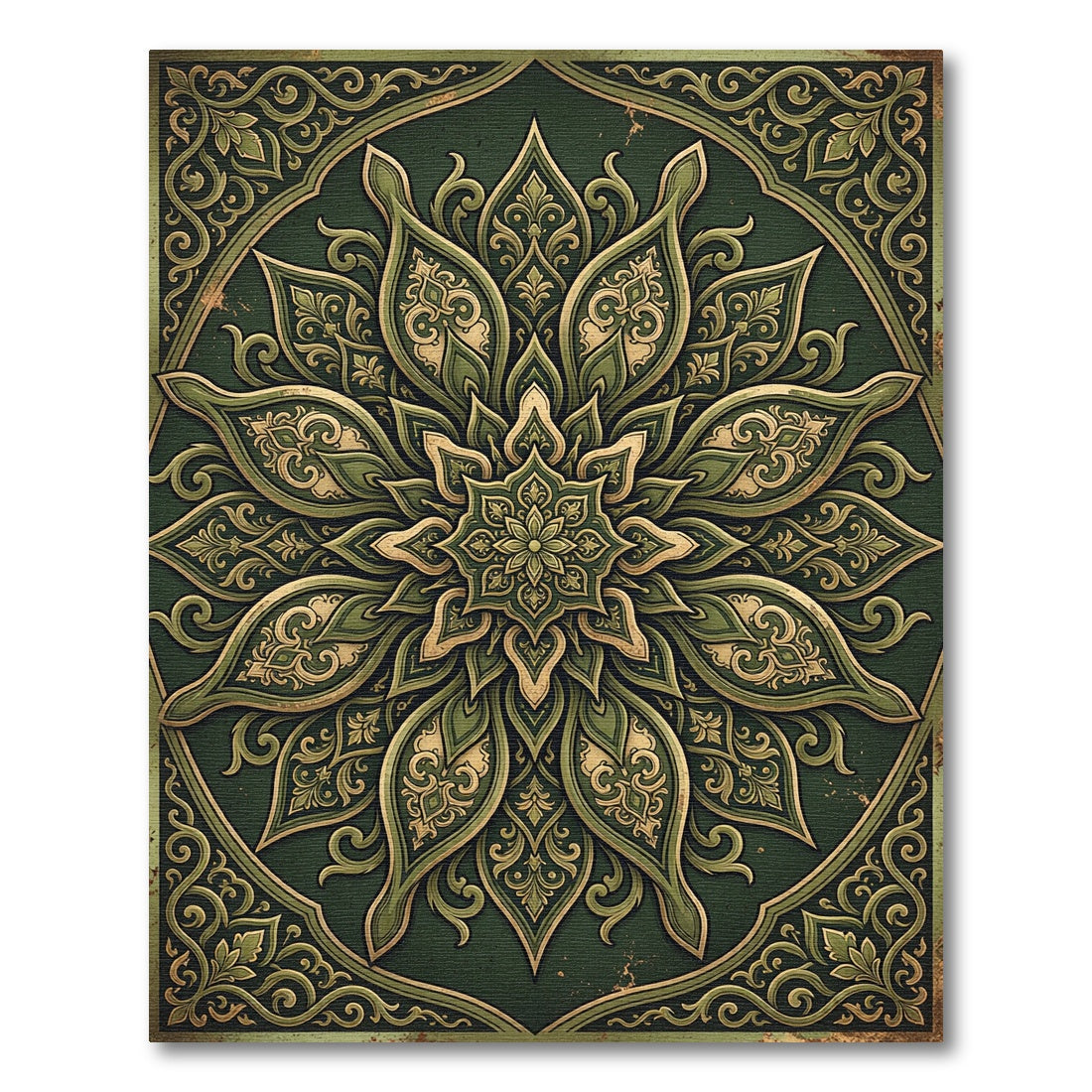 Emerald Ornate Floral Mandala Scroll Rug