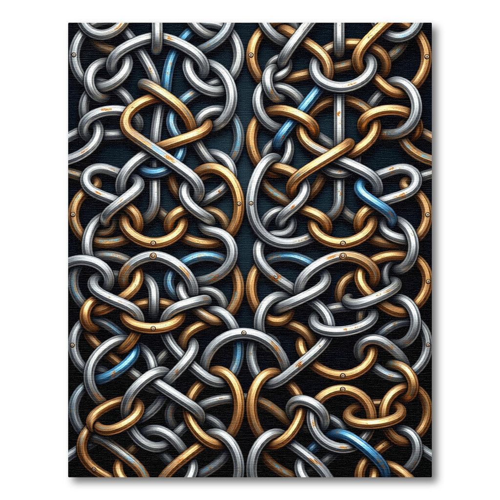 Interwoven Metallic Gold and Silver Links Rug