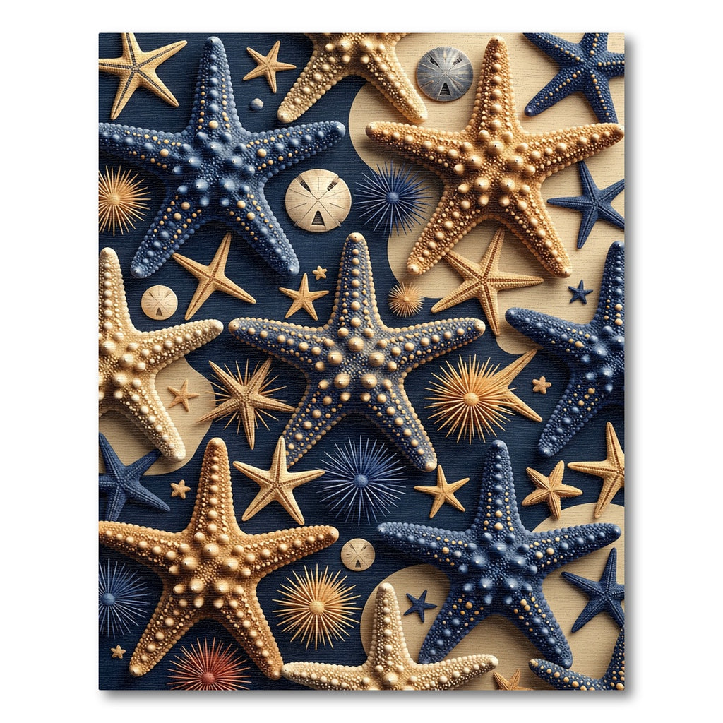 Coastal Navy and Golden Starfish Arrangement Rug
