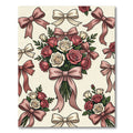 Romantic Pink Rose Bouquet Ribbon Illustration Rug