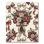 Romantic Pink Rose Bouquet Ribbon Illustration Rug