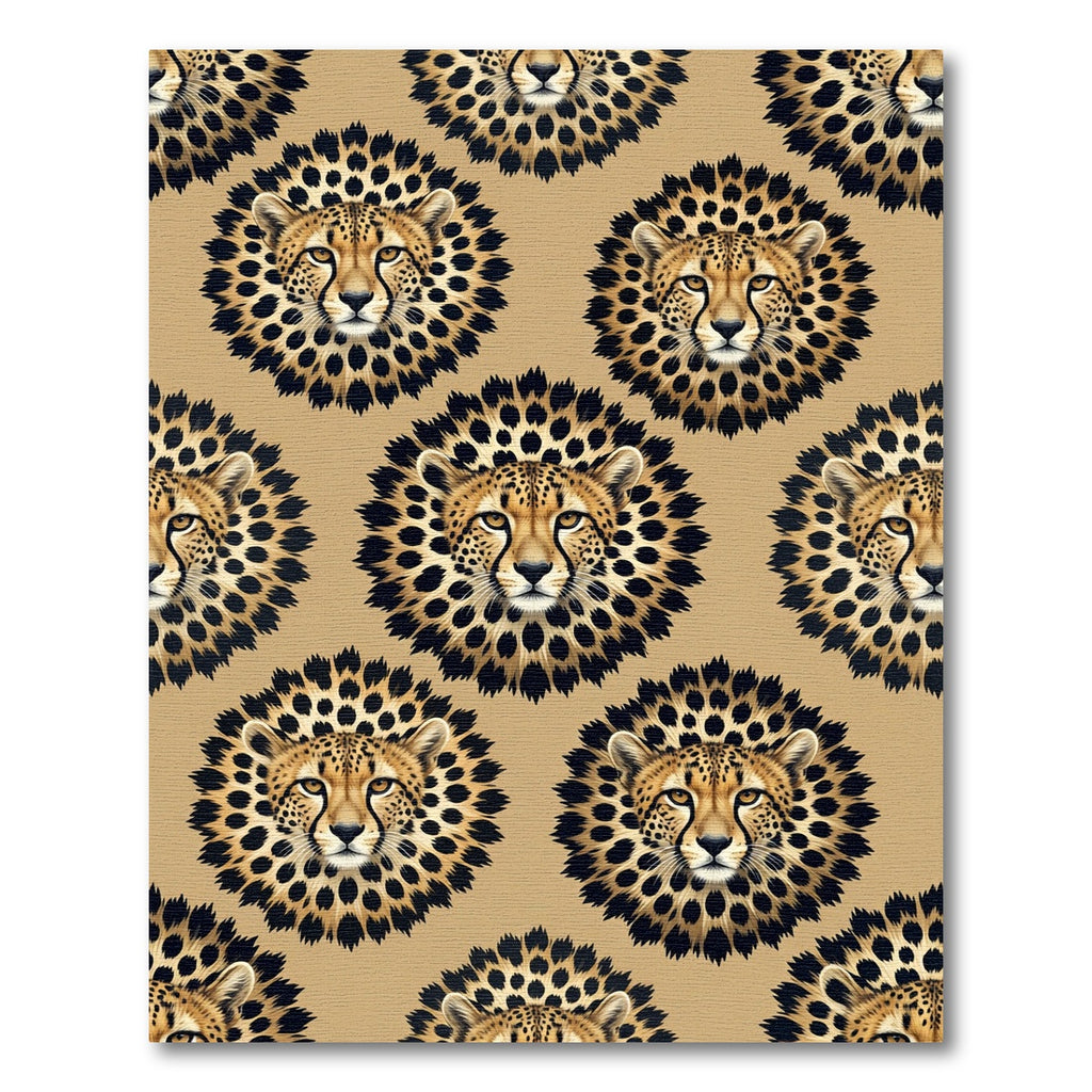 Golden Cheetah Face Floral Symmetry Rug