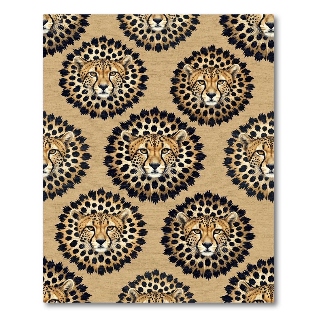 Golden Cheetah Face Floral Symmetry Rug
