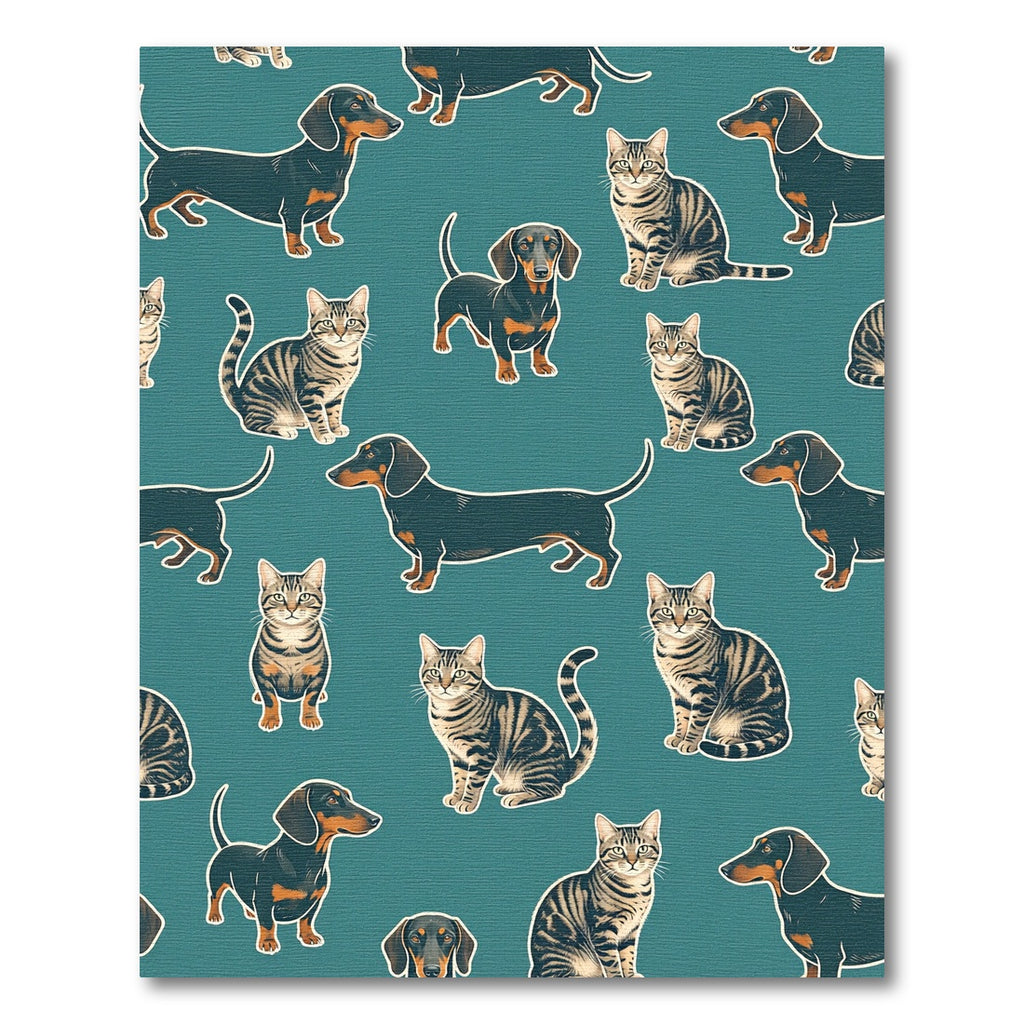 Whimsical Teal Dachshund and Tabby Cat Rug