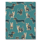 Whimsical Teal Dachshund and Tabby Cat Rug