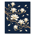 Elegant White Magnolia Branch Navy Background Rug