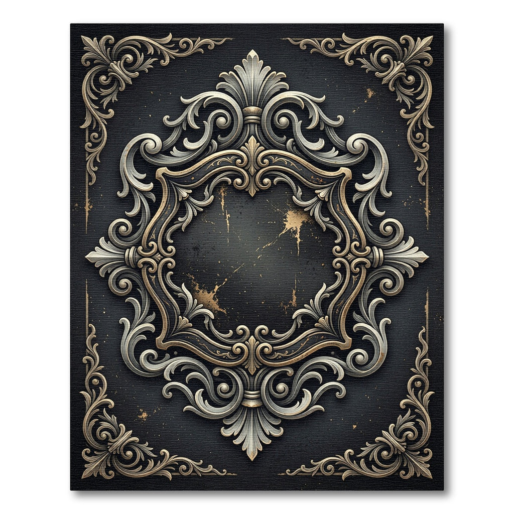 Ornate Baroque Charcoal Gold Filigree Rug