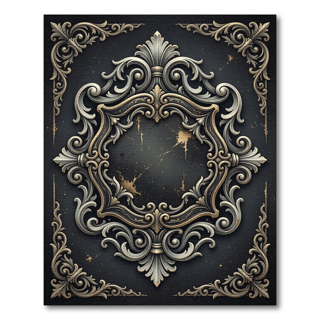 Ornate Baroque Charcoal Gold Filigree Rug