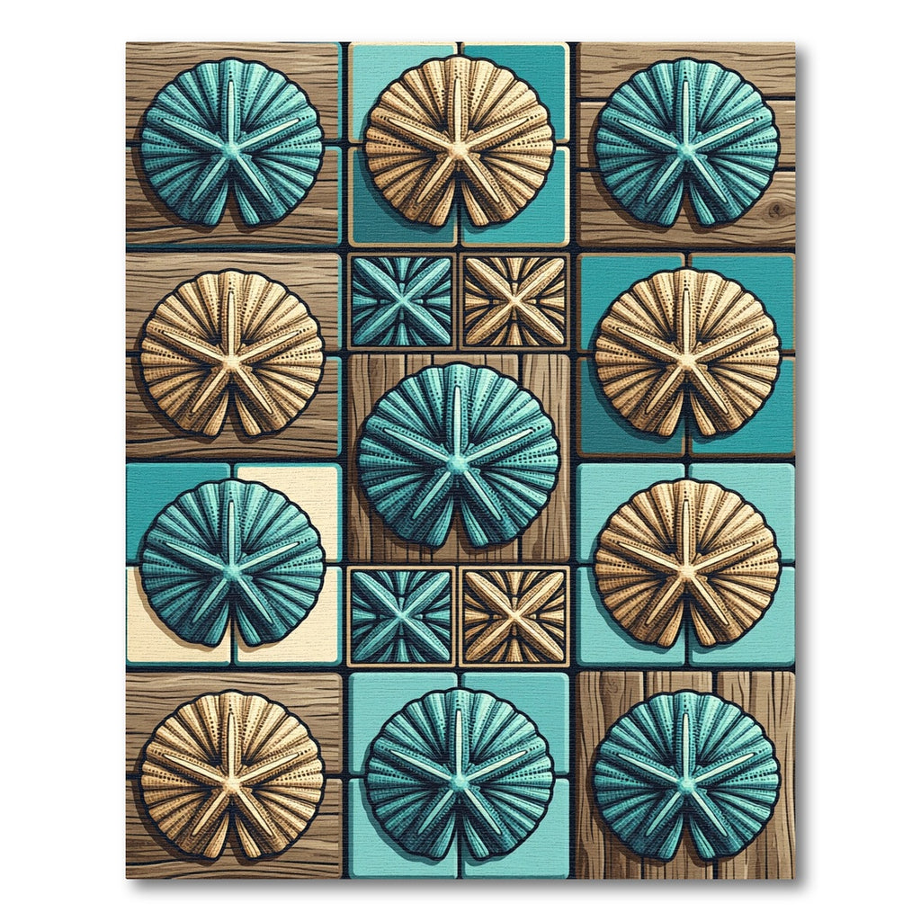 Teal and Golden Sand Dollar Tile Rug