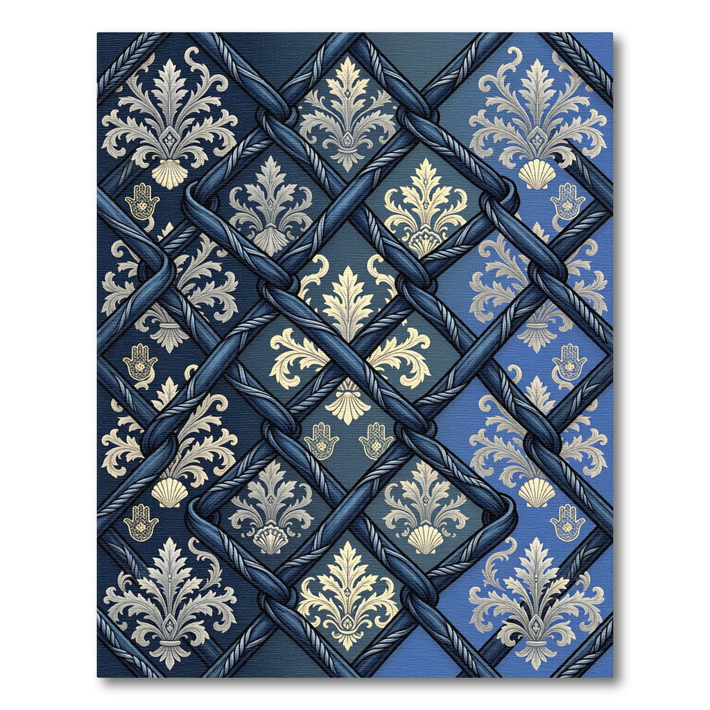 Navy Blue Regal Damask Lattice Rug
