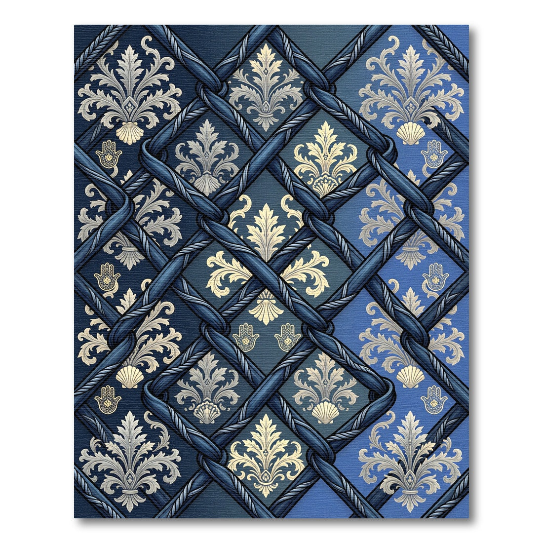 Navy Blue Regal Damask Lattice Rug