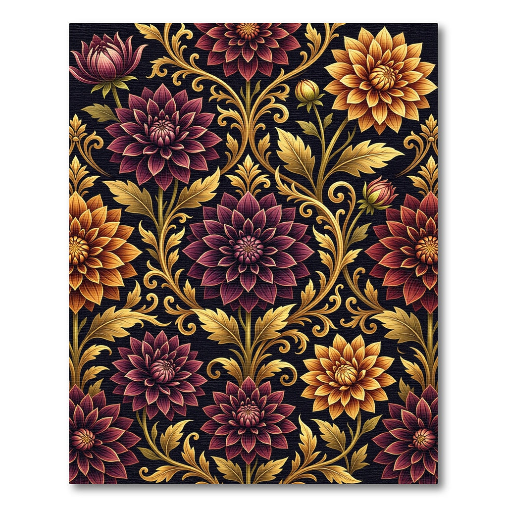 Ornate Gold And Burgundy Floral Damask Rug