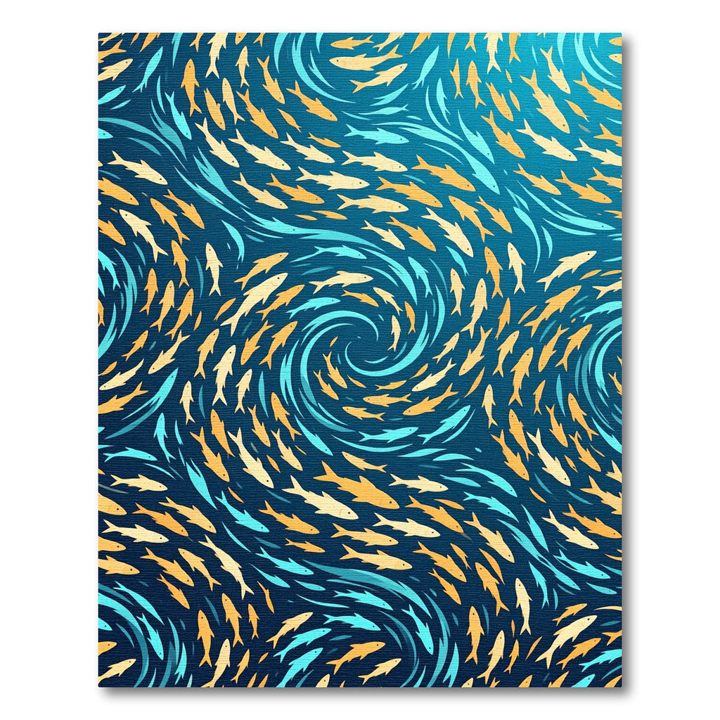 Schooling Fish Swirl Blue Gold Rug