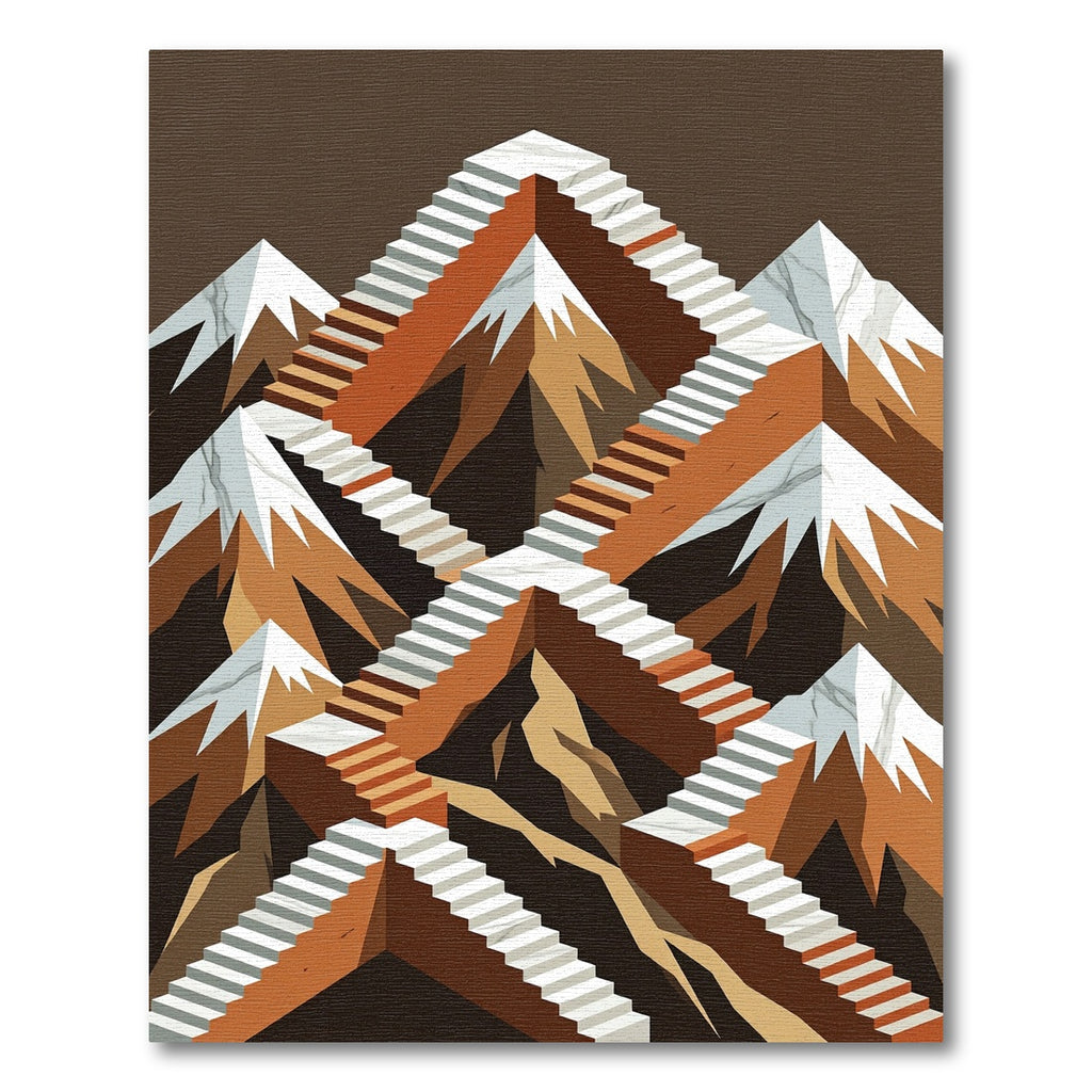 Escher Inspired Staircase Mountainscape Rug