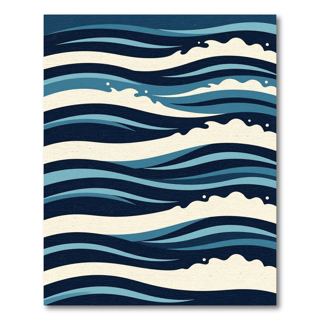 Modern Nautical Navy Blue Wave Illustration Rug