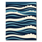 Modern Nautical Navy Blue Wave Illustration Rug