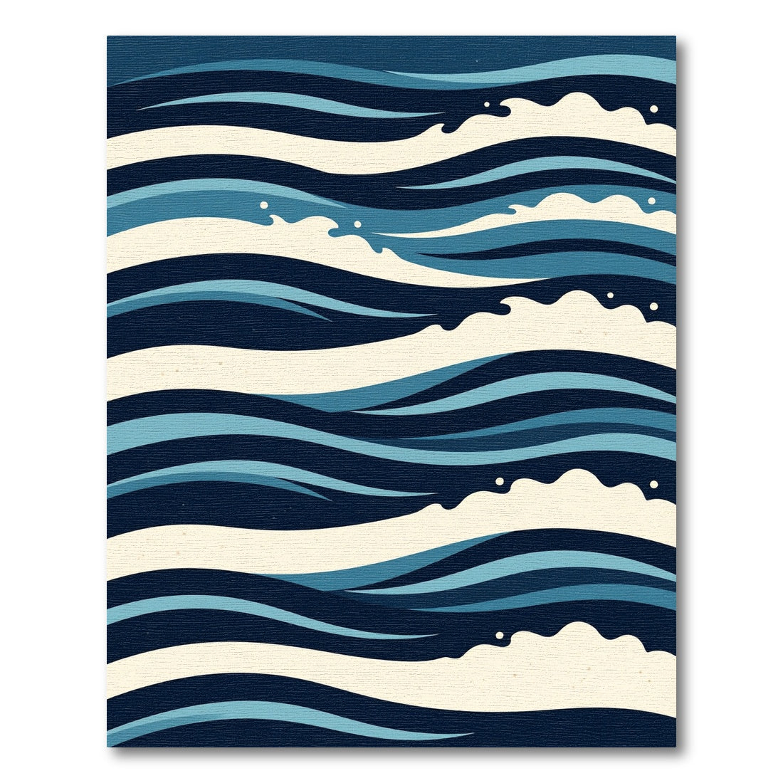 Modern Nautical Navy Blue Wave Illustration Rug
