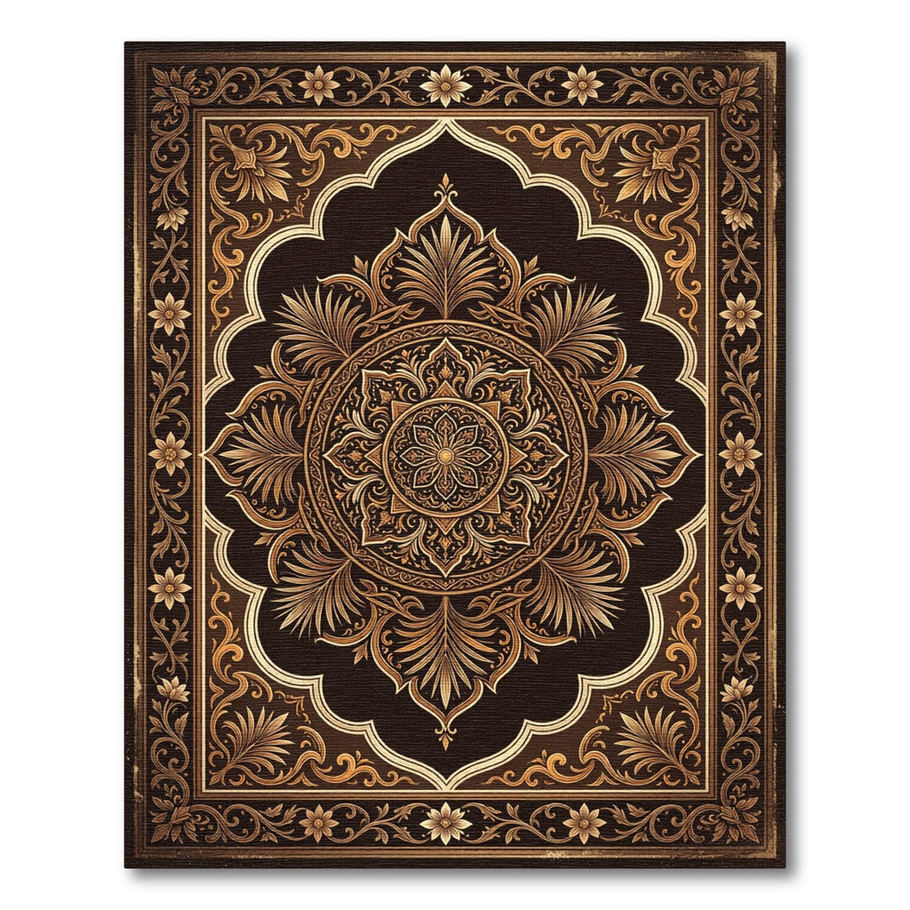 Earthy Bronze Ornate Floral Medallion Rug