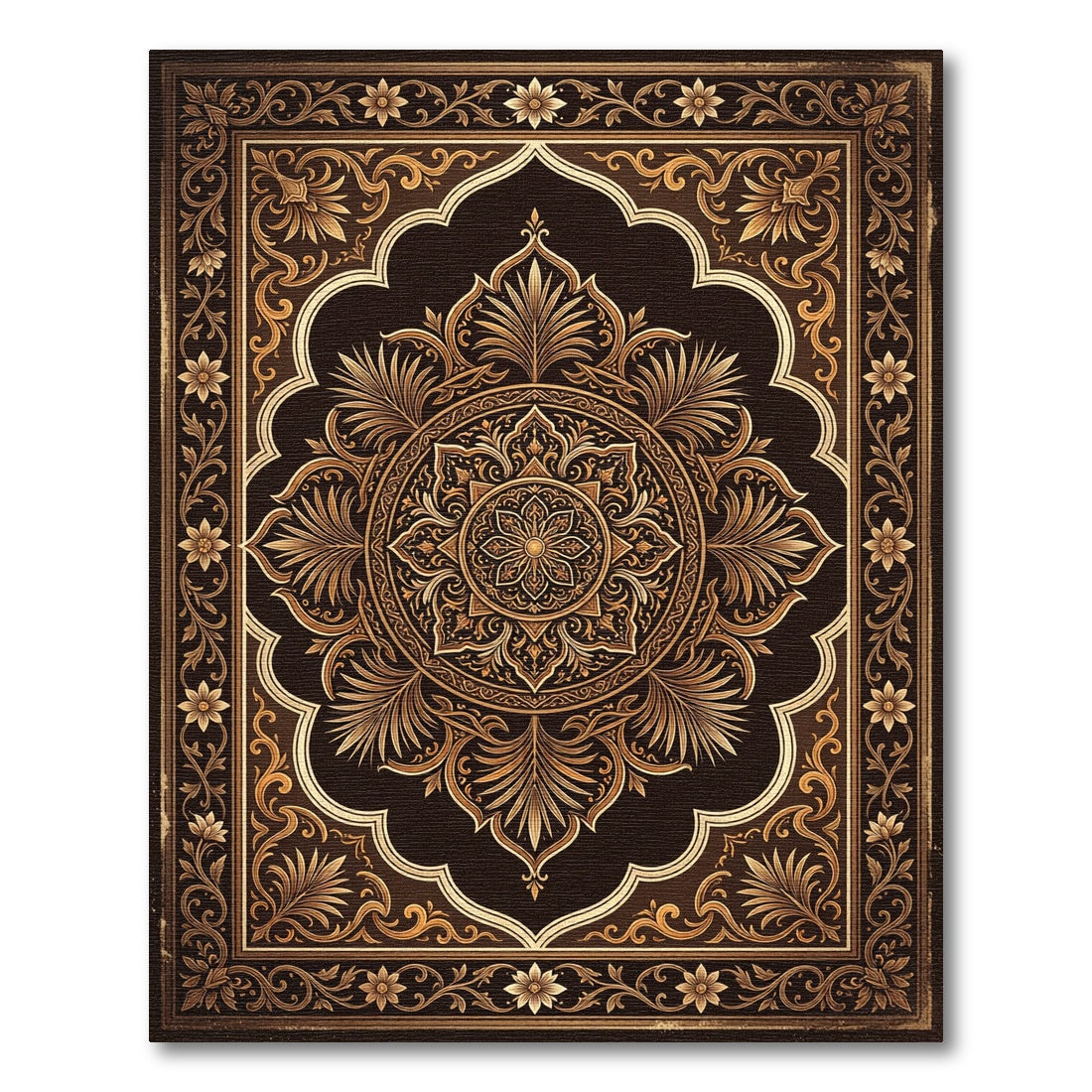 Earthy Bronze Ornate Floral Medallion Rug