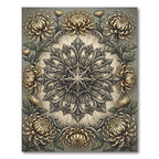 Elegant Golden Chrysanthemum Floral Medallion Rug