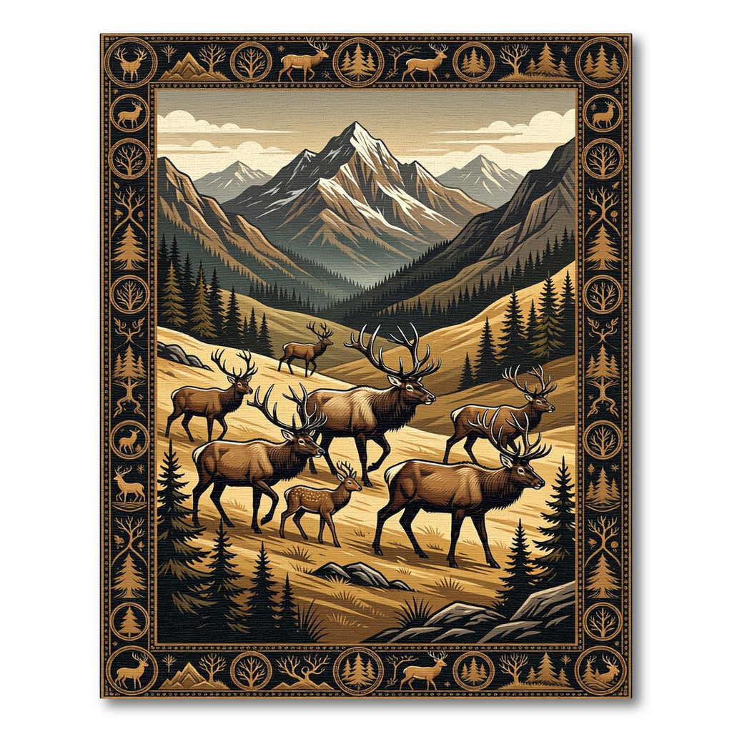 Rustic Elk Mountains Earth Tone Landscape Rug
