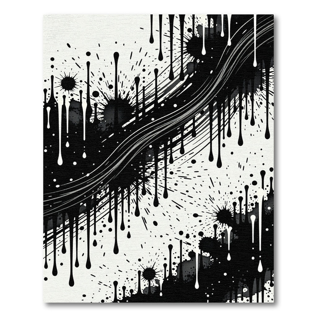 Abstract Drip Splatter Black White Rug