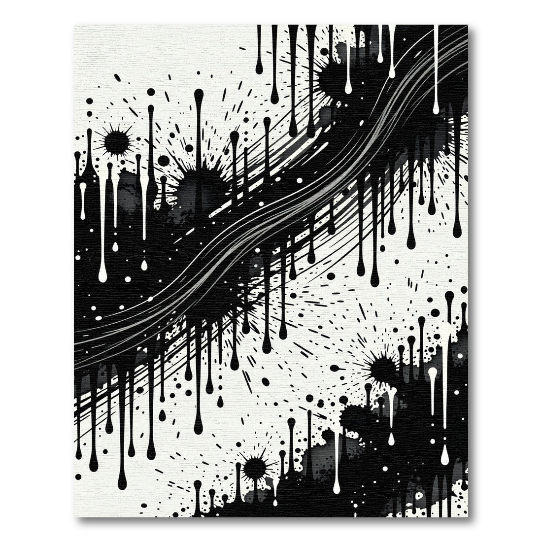 Abstract Drip Splatter Black White Rug