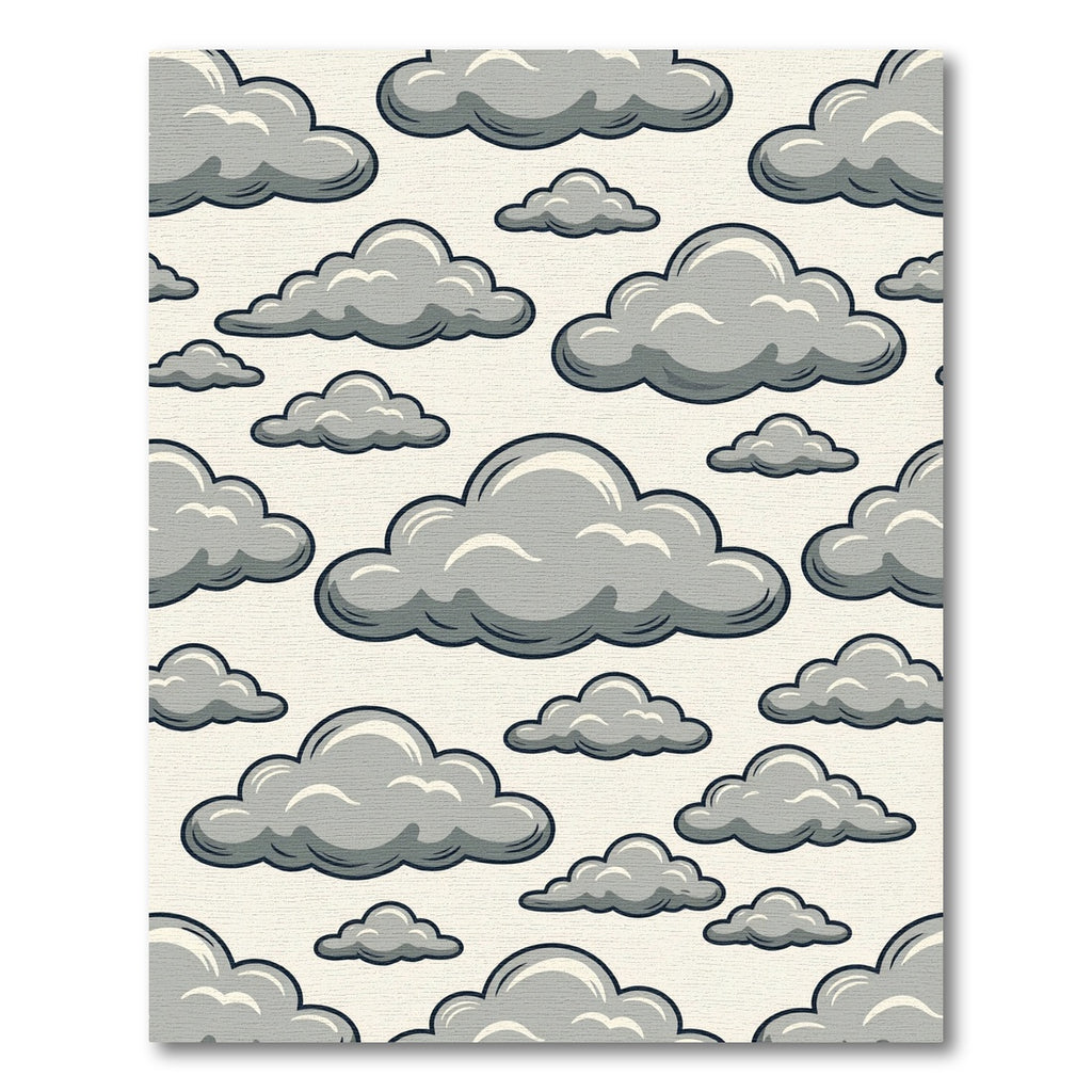 Whimsical Gray Cloudy Sky Illustration Rug