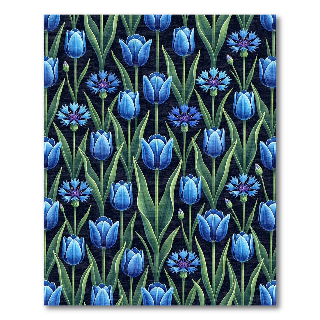Elegant Blue Tulip and Cornflower Botanical Rug