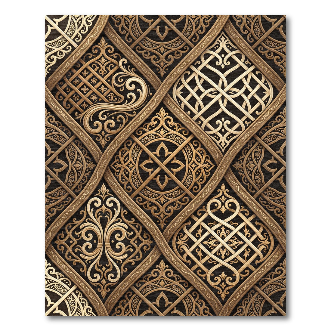Gold Ornate Lattice Damask Geometric Rug