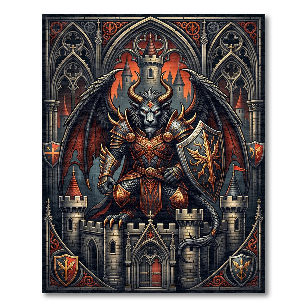 Dark Gothic Winged Demon Castle Mural Rug