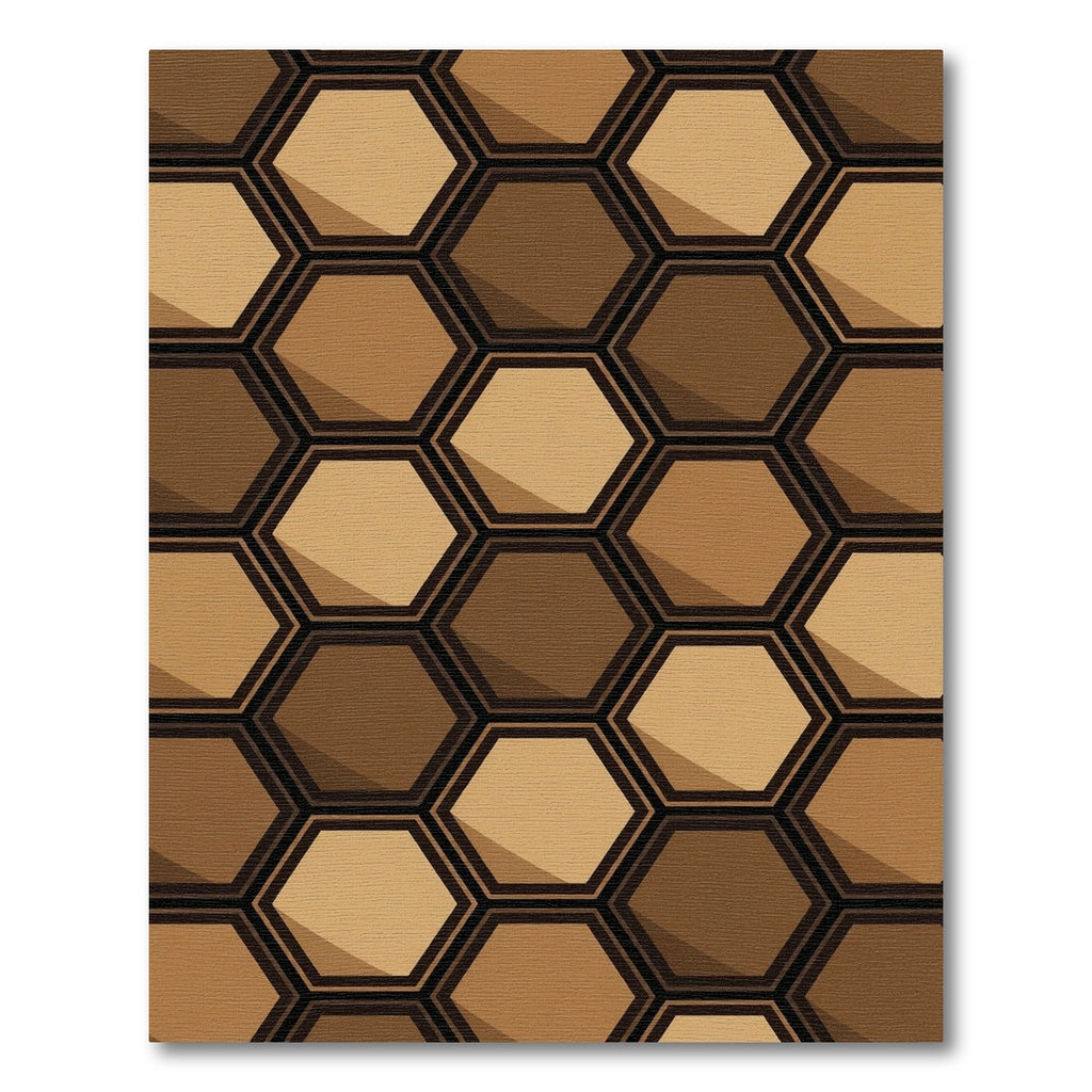 Modern Earthy Brown Geometric Hexagon Rug