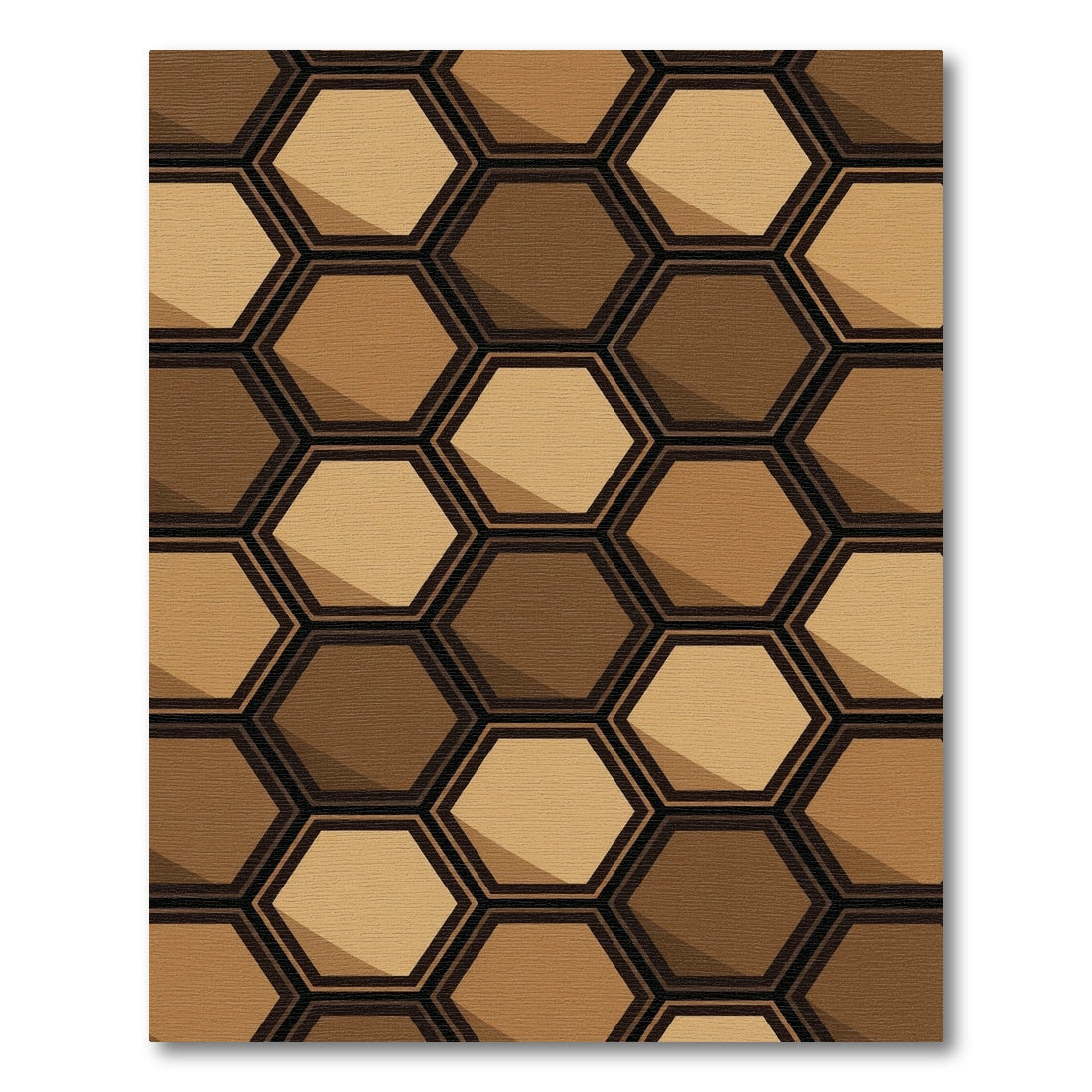 Modern Earthy Brown Geometric Hexagon Rug