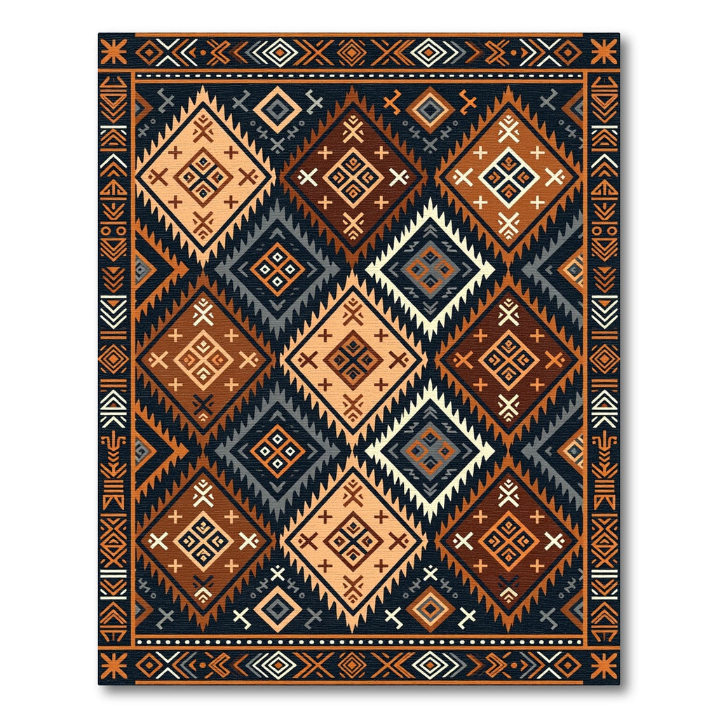 Earthy Geometric Diamond Boho Area Rug