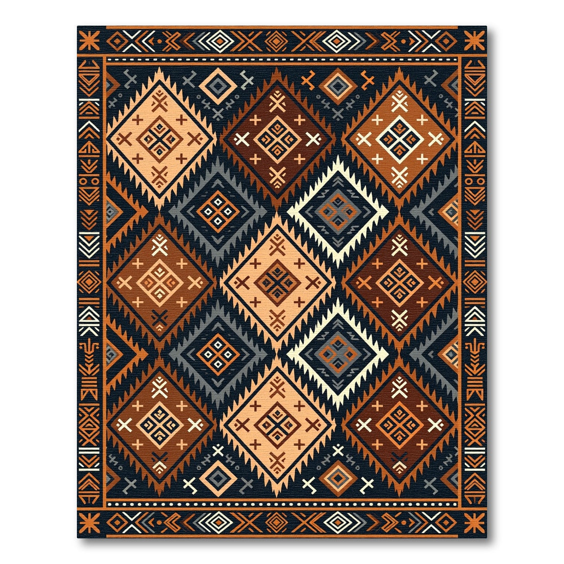 Earthy Geometric Diamond Boho Area Rug