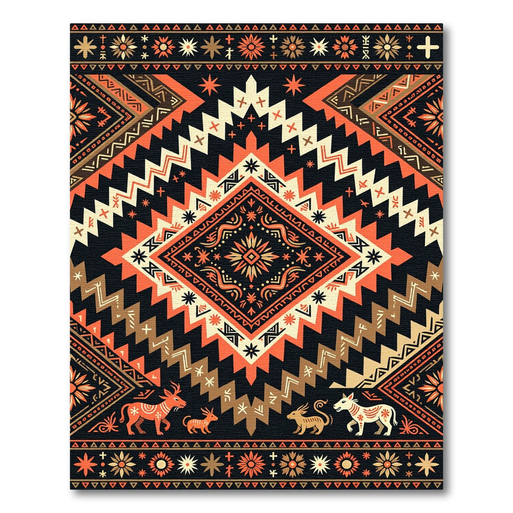 Bold Terracotta Aztec Geometric Wildlife Emblem Rug